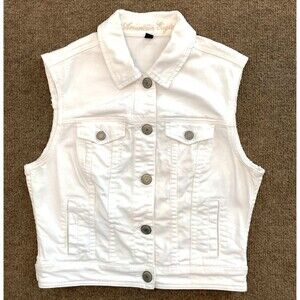 American Eagle Vest Womens M Denim Trucker White Stretch Button Up